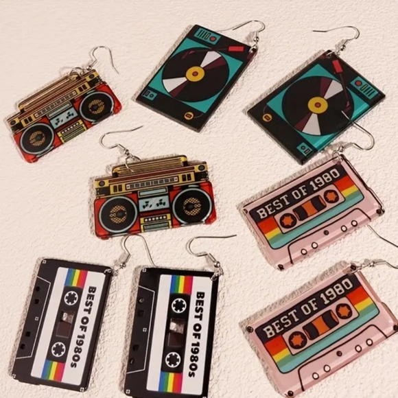 NWT Acrylic Boom Box 1980's Earrings - Picture 2 of 2